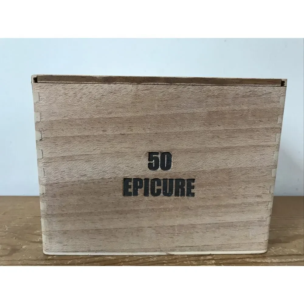 Vintage Style Counterfeit Humorous Wooden Empty 50 Epicure Cigar Trinket Box